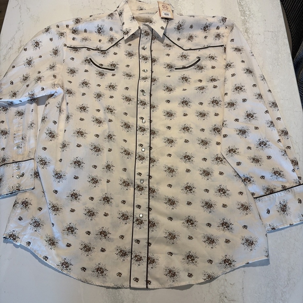 Roper Border Western Shirt Men's Beige Brown Botanical Design Cotton NWT 3XL - Picture 6 of 13
